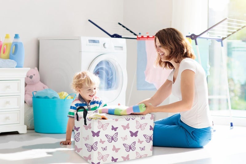 ESSME Rectangular Butterfly Baskets,Kids Storage Basket with Handles for Girls Room Decor, Girls Storage Bin（Purple Butterfly） - Image 3